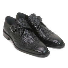 Scarpe Da Uomo In Pelle Nera Con Fibbia Monk E Stampa Coccodrillo Golden Pass