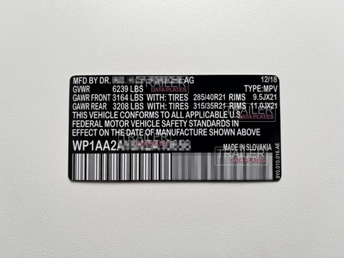Porsche door jamb data decal - door,