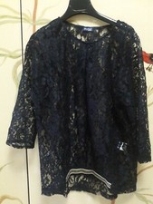 Maglia donna ricamata motivo floreale blu taglia S manica 3 quarti NUOVA