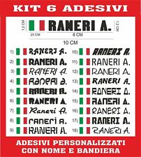 6 ADESIVI NOME + BANDIERA PERSONALIZZATO BICI MOTO CASCO AUTO SCUOLA RALLY B16