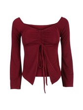 Solada Top donna con maniche lunghe a campana e laccetti - bordeaux