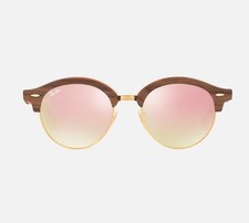Occhiali da sole Ray-Ban Clubround RB4246 legno marrone/arancio con lenti rosa rari ecc!