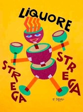 Poster Manifesto Locandina Pubblicità Liquore Digestivo Strega Stampa 32x47 Cm.