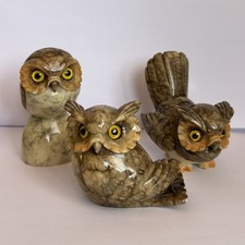 Set 3 Gufi civetta ALABASTRO VOLTERRA antico ferma libri carte trio sculture