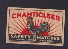 Ancienne étiquette    Allumettes  Suède   BN182591 Oiseau  Coq Chanteclaire