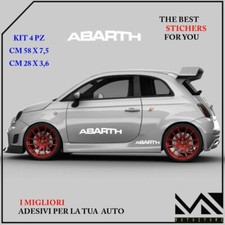 KIT 4 ADESIVI stickers LOGO ABARTH TUNING PER 500 595 695 PUNTO COLORE BIANCO