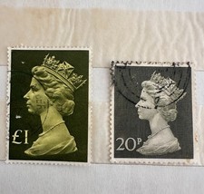 Francobolli Regno Unito 1970-77 Queen Elizabeth II 20P e £1 Large