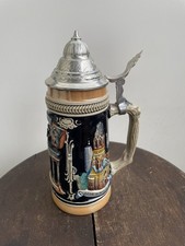 Boccale birra vintage Berlin Stoneware Porta di Brandeburgo con coperchio in latta