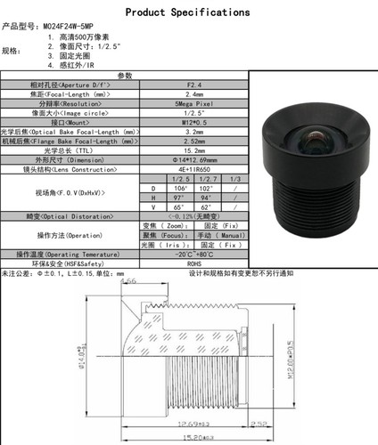 1pz obiettivo m12 4mm - 1pz,