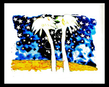 MARIO SCHIFANO-  SERIGRAFIA MATERICA cm. 100 x 120 OASI CON DUE PALME