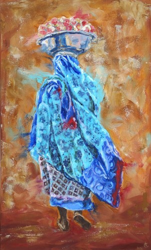 Dipinto olio donna - , africana