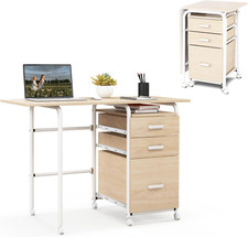 2 in 1 Scrivania Ufficio, Scrivania Mobile Porta Computer, Con 3 Cassetti, Piano