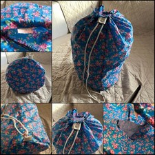 BORSA SACCA LEOPARD COLORE BLU DECORATA CON FIORI ROSA