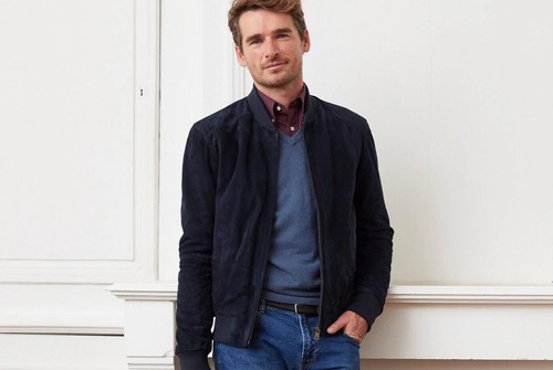 Giacca pelle blu - pelle, uomo