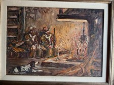 Quadro I cacciatori nel canto del fuoco di Franco Sacchetti