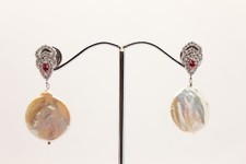 ORECCHINI ARGENTO PERLE BAROCCHE COLTIVATE ZIRCONI BIANCHI E RUBINI PENDENTI