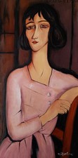 Ritratto ispirato a Margherita Modigliani opera d'arte dipinta a mano 15*31 in