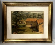 QUADRO OLIO Carignani Mario PAESAGGIO MONTANO ALPEGGIO CASCINE MONTAGNE 1953