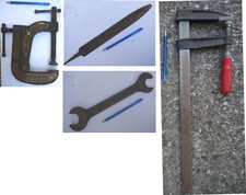 Lotto 4 vecchi strumenti grandi: chiave morsetto strettoio morsa lima falegname