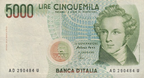 Banconota 5000 lire bellini - banconota,
