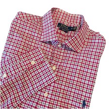 Polo Ralph Lauren uomo XL/TG rosa scuro a quadri camicia manica lunga blu pony