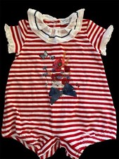 Monnalisa (Italia) Nuova senza etichette Rosso/Bianco Righe Ruffle Collare Cotone Maglia Bubble-9 Mos