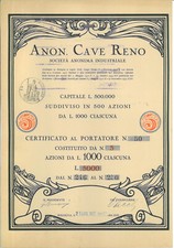 Azioni 500. Soc. Anonima Industriale ANON. CAVE RENO. Bologna 1935
