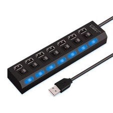HUB USB 7 PORTE CIABATTA MULTIPRESA SDOPPIATORE ADATTATORE SPLITTER INTERRUTTORI