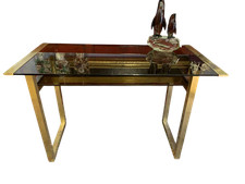 Tavolo cristallo con sedia alla maniera di Maison Jansen  in vetro fumé ottone