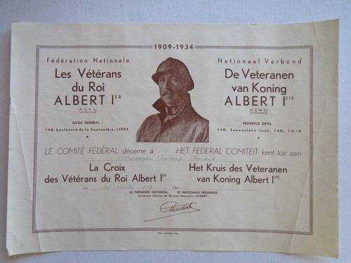 Diploma belga brevetto wwi - diploma,