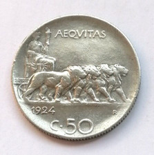 REGNO D' ITALIA  VITT. EM. III   50 CENTESIMI LEONI  RIGATO  1924    - RARO -