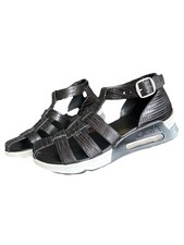 ASH Black Croc Embossed Leather Platform Sandals Size 37 US 6.5 Women’s Shoes