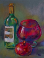 Quadro.Natura morta, vino e melograno 32x24, fatto a mano, arte pittura moderna