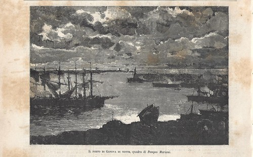 Antique print genoa - genoa, night