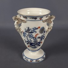 Vaso Porcellana Paris Royal Manici Angelo Dipinto Mano Blu Oro Vintage XX Sec.