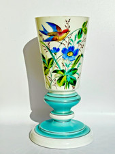 Antico vaso per fiori art nouveau in vetro opalino dipinto a mano