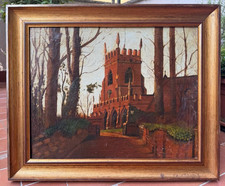 ANTICO DIPINTO OLIO SU TELA - POST-IMPRESSIONISTA - CASTELLO MEDIEVALE (1800)