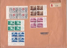 1952 SWITZERLAND, Pro Patria Zum. 66/70 block of four on large envelope