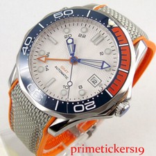 Orologio Uomo 41mm Quadrante Bianco Sterile Vetro Zaffiro GMT Data Movimento Automatico 