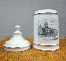 RARO antico barattolo da tè in porcellana bianca dipinto a mano bordo oro (Est. 1824)