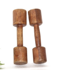 Vintage Coppia Di IN Legno Dumbells Palestra Equipaggiamento,