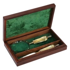 Cofanetto con lente d'ingrandimento e tagliacarte taglierino legno stile nautico
