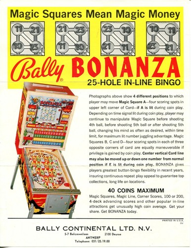 Bonanza bally flipper bingo - bally,