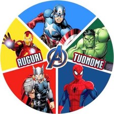 Cialda AVENGERS a spicchi con NOME Decorazione Torta Ostia Zucchero 