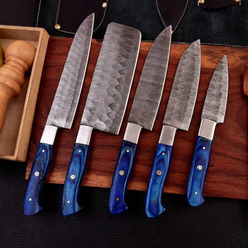Damascus chef knife set - chef, 5pc