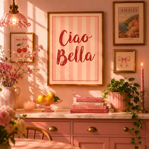 Poster ciao bella retro - retro, cucina