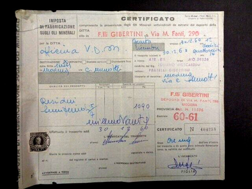 Certificato imposta oli - certificato,