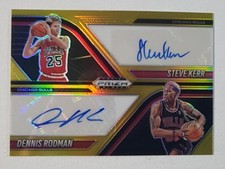 Prizm 2024-25 oro nero doppio autografo Steve Kerr Dennis Rodman /10 Bulls raro