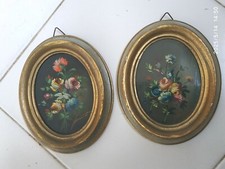 COPPIA DI QUADRETTI OVALI MINIATURE SOGGETTO FLOREALE DIPINTI A MANO FIRMATI
