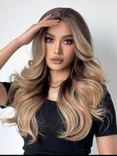 Parrucca Castano Sfumato Con Onde,Parrucca Lunga Castano Chiaro,Parrucca Degrade